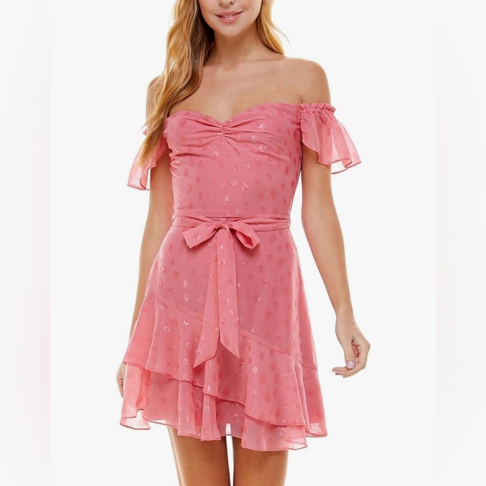 City Studio Pink Asymmetrical Off-Shoulder Mini Dress Size 0 New with tags